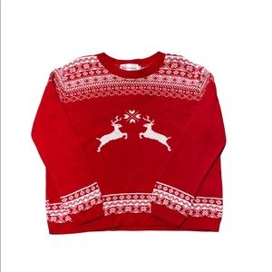 Cotton Emporium Kids Red Reindeer Crew Neck Pullover Sweater